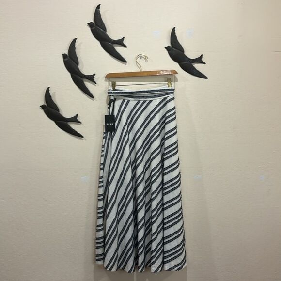 NEW! DKNY Asymmetrical Eyelash Fringe Stripe Belted Maxi Skirt - 4 ~ $109 - Picture 6 of 15